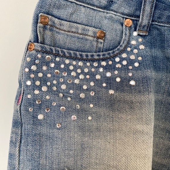PINK Cut-off Denim Shorts with rhinestone embellishments, size 6 - Picture 2 of 5